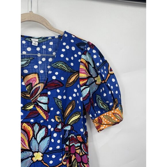 Tabitha Brown for Target Womens Mixed Floral Polka Dot Blue Midi Dress 4 Preppy - Picture 9 of 11